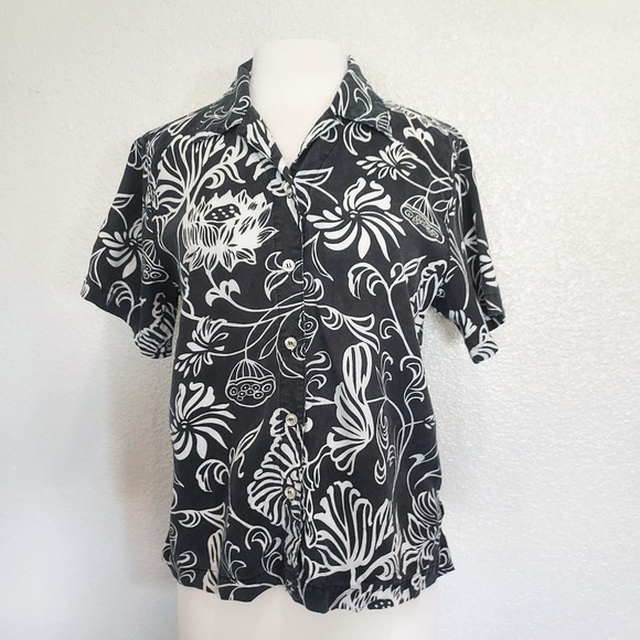 Democracy Weekend Black & White Hawaiian Button Short Sleeve Size M - Picture 1 of 11